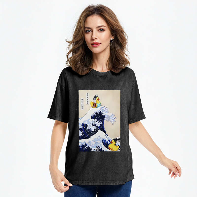 Tokyocanvas Samurai Duck And Sumo Duck Washed T-Shirt