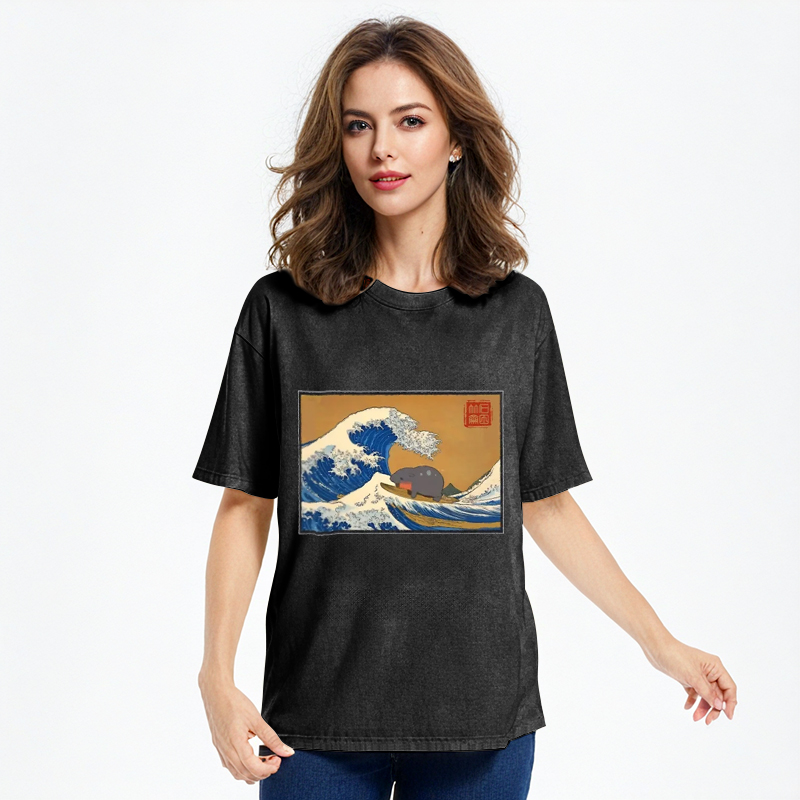 Tokyocanvas Great Wave Off Moo Deng Washed T-Shirt
