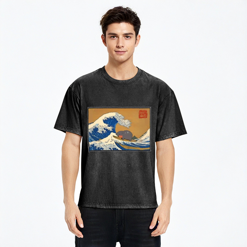 Tokyocanvas Great Wave Off Moo Deng Washed T-Shirt