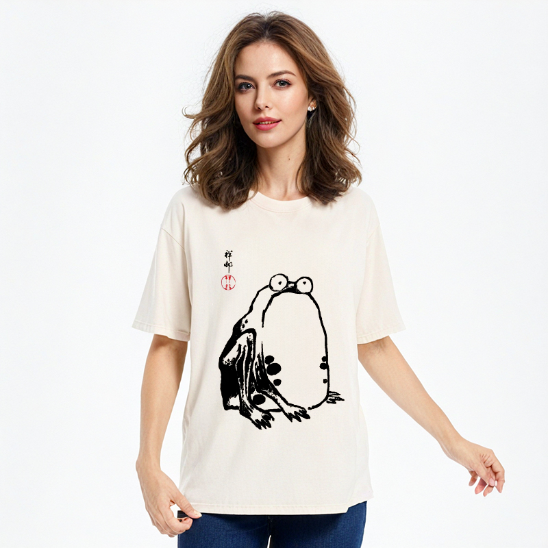 Tokyocanvas Grumpy Frog Aesthetic Japanese Art Washed T-Shirt