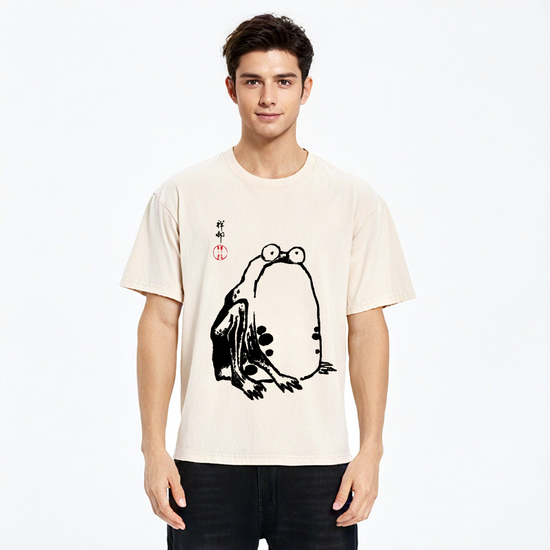 Tokyocanvas Grumpy Frog Aesthetic Japanese Art Washed T-Shirt