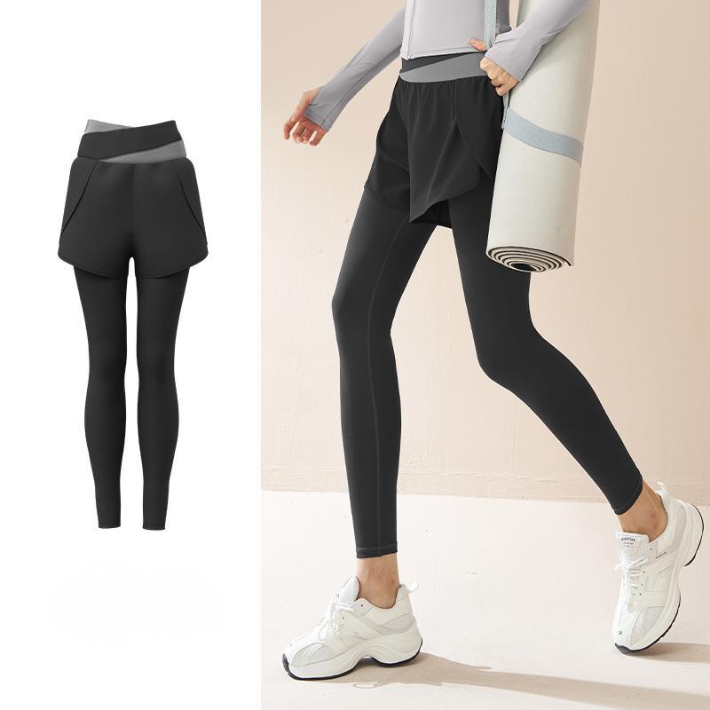 Tokyocanvas Colour-blocked Fake Two-piece Yoga Legging
