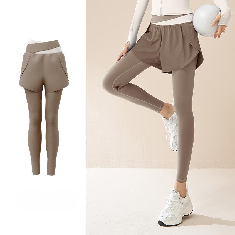 Tokyocanvas Colour-blocked Fake Two-piece Yoga Legging