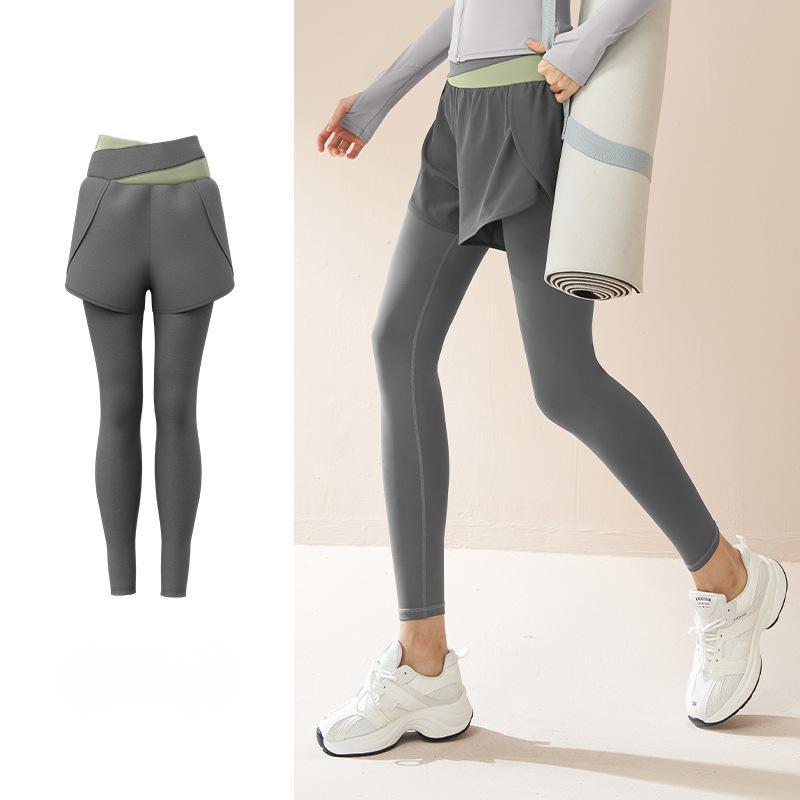 Tokyocanvas Colour-blocked Fake Two-piece Yoga Legging