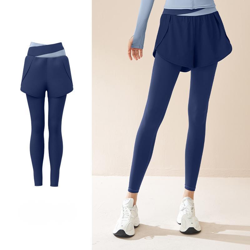 Tokyocanvas Colour-blocked Fake Two-piece Yoga Legging