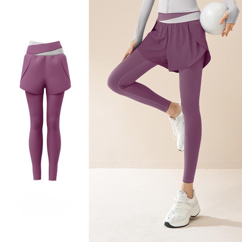 Tokyocanvas Colour-blocked Fake Two-piece Yoga Legging