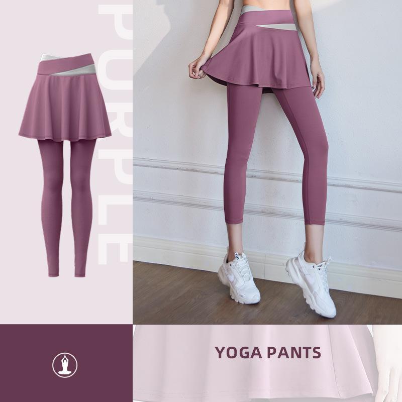 Tokyocanvas Colour-blocked Fake Two-piece High-waisted Yoga Legging