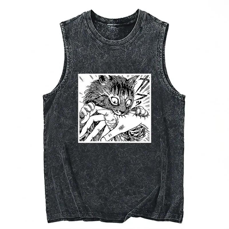 Tokyocanvas Creepy Cat Anime Horror Anteater Washed Tank