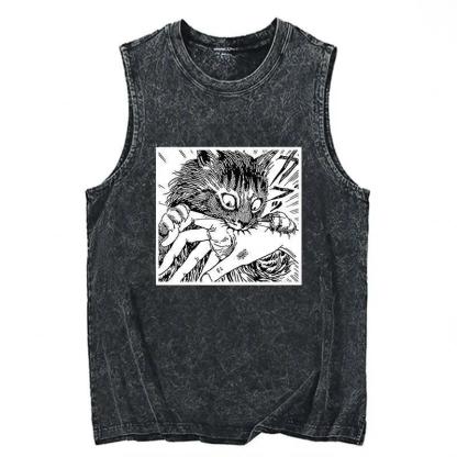Tokyocanvas Creepy Cat Anime Horror Anteater Washed Tank