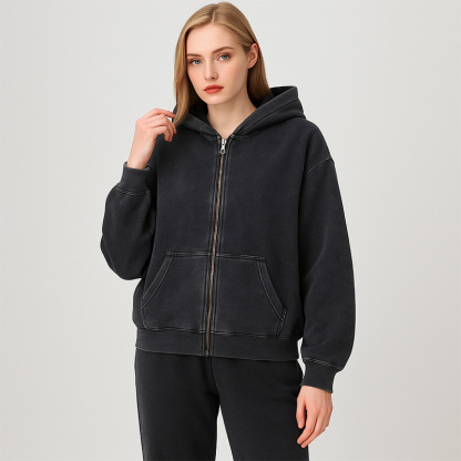 Tokyocanvas Sushi Black Cat Washed Zip Hoodie