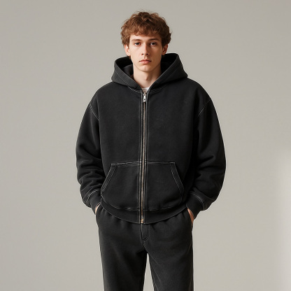 Tokyocanvas Sushi Black Cat Washed Zip Hoodie