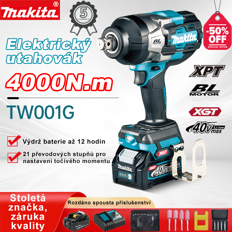 [TW001 4000N.m/40V] Multifunkční lithiový rázový utahovák