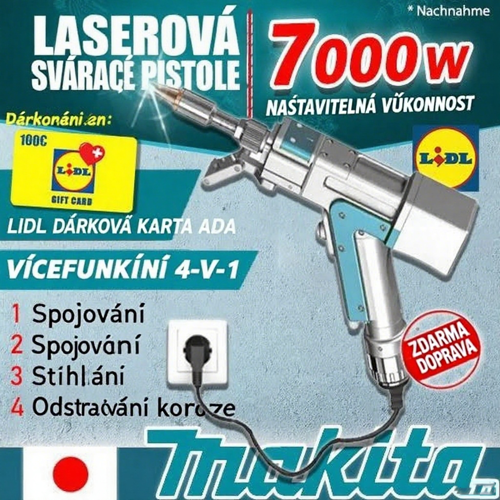 Multifunkční laserová svařovací pistole MAKITA 4 v 1 – svařování, řezání, odstraňování rzi a čištění v jednom zařízení!