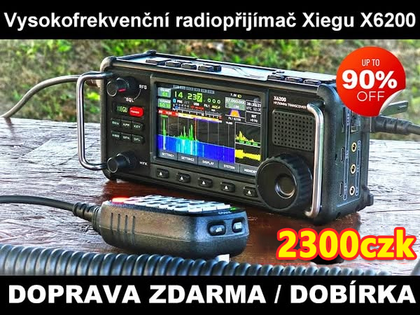 Vysokofrekvenční radiopřijímač Xiegu X6200, přenosný přijímač HF/50 MHz/WFM/AIR se systémem přímého skenování HF, vyměnitelná baterie 3200 mAh, LCD displej 4
