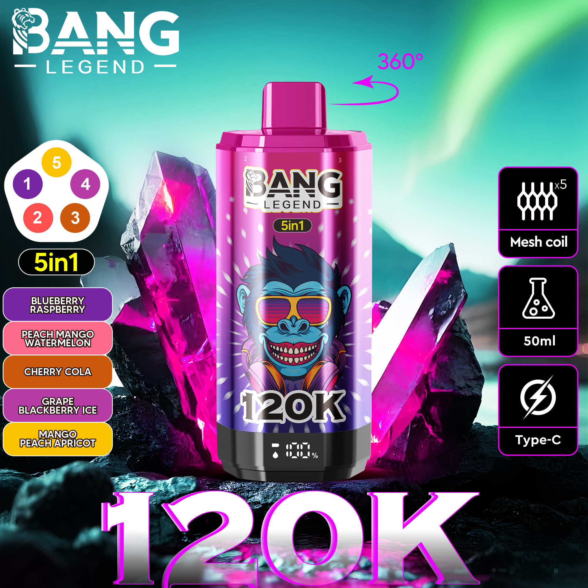 Bang Legend 120K Puffs 5 In 1 Disposable Vape