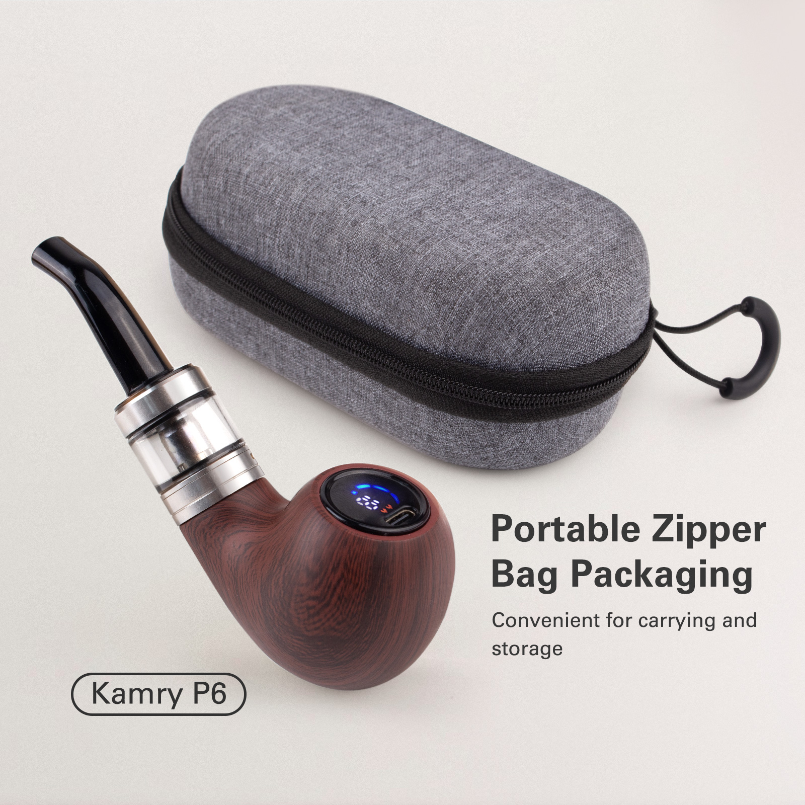 Kamry P6 Classical E Pipe, Rechargeable 1400mah, E Cigarette Starter Kit Airflow Adjustable, Refillable Atomizer Tank with Micro USB Charger, E Pipes Vapor Gift Package