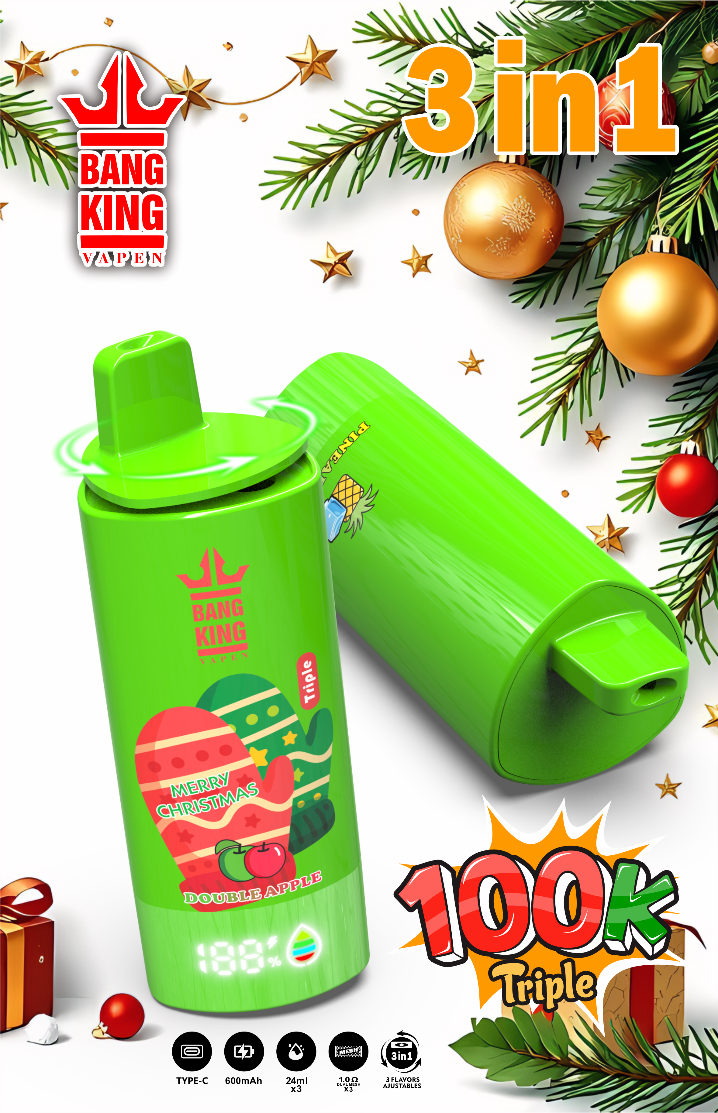 Bang King Triple 100K Christmas Special – Limited Holiday Gift Box (12PCS Full Set)  Mixed Flavors