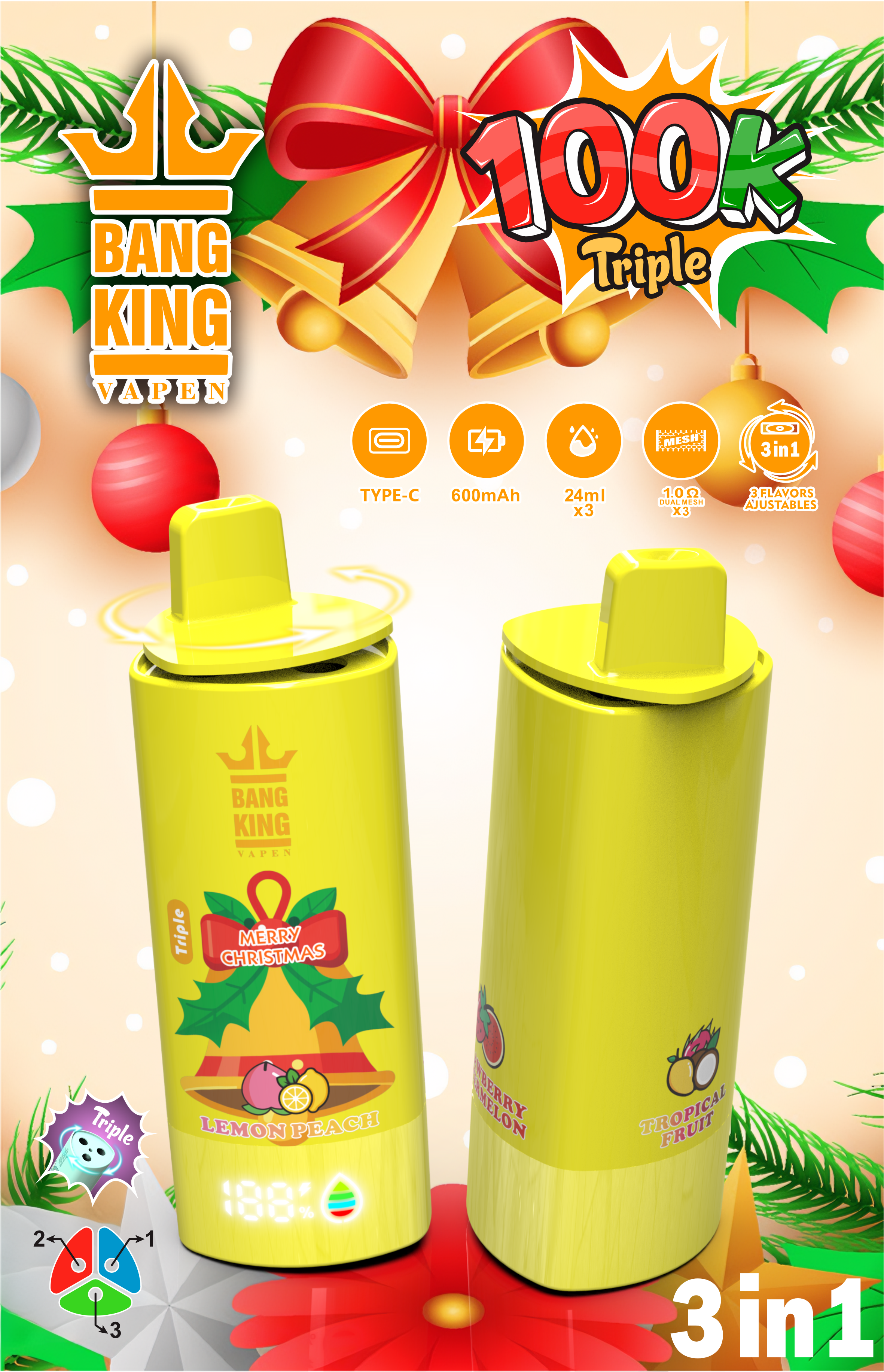 Bang King Triple 100K Christmas Special – Limited Holiday Gift Box (12PCS Full Set)  Mixed Flavors