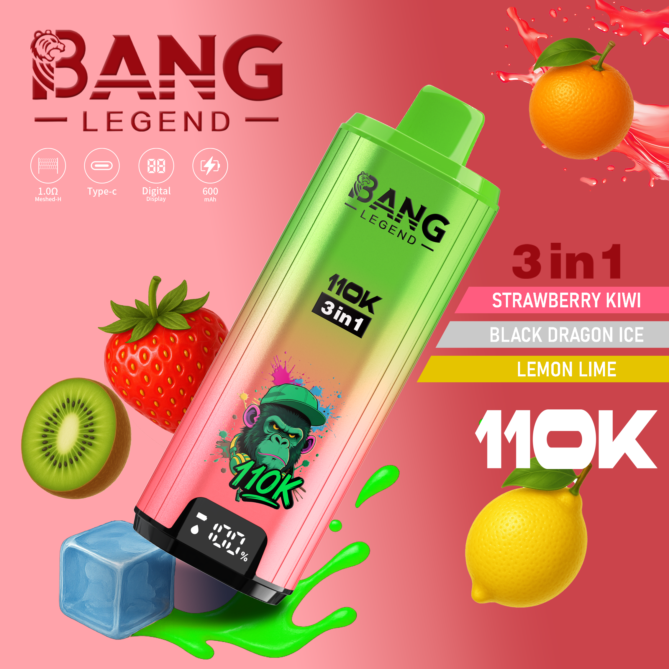 Bang Legend 110K Puffs Disposable Vape – 12 Flavors 3 in 1 Flavors