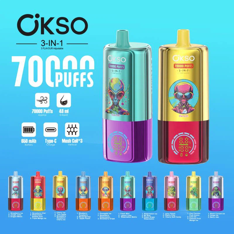 OKSO 70K  70000 Puffs  The Ultimate 3 in 1 Disposable Vape  10 Flavors 