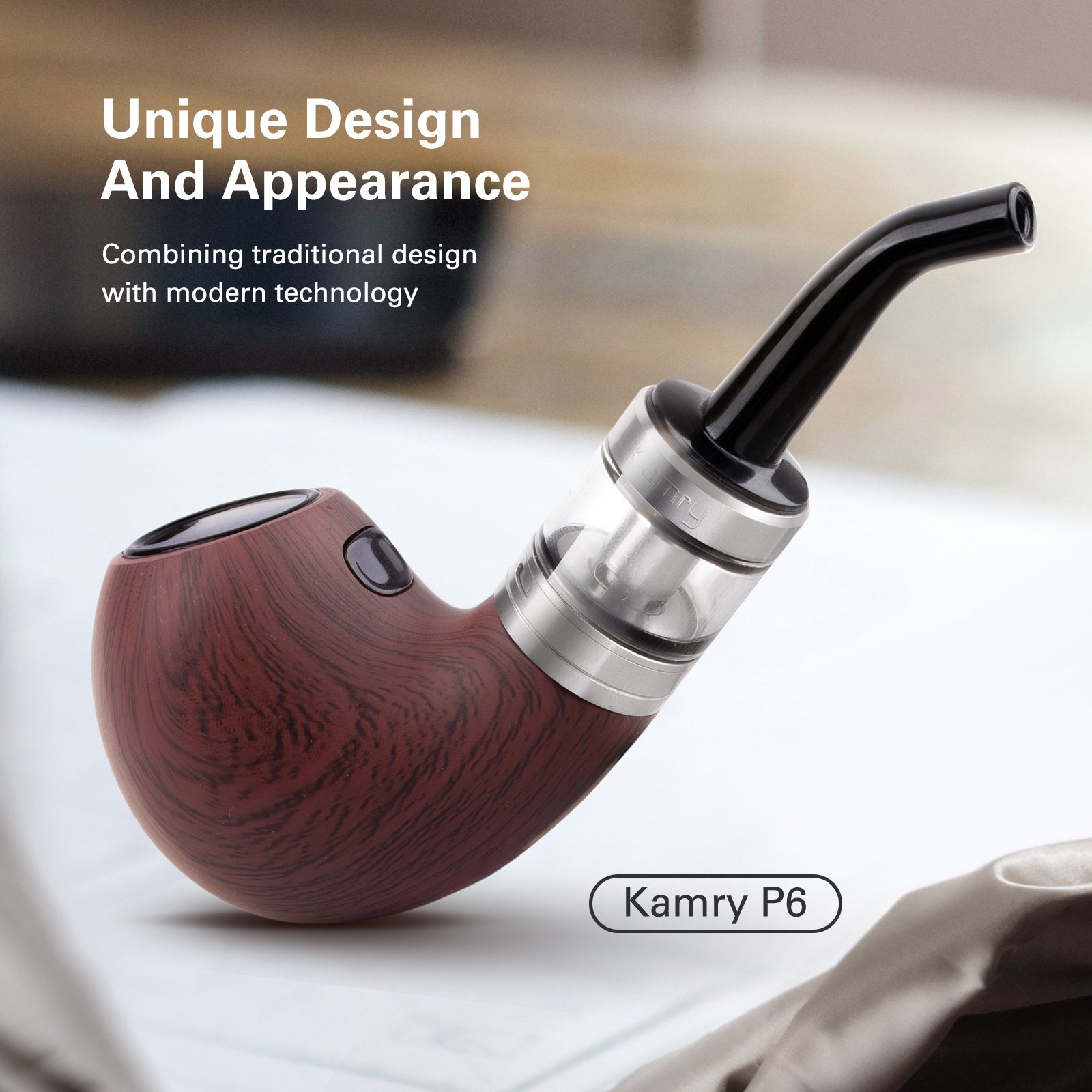 Kamry P6 Classical E Pipe, Rechargeable 1400mah, E Cigarette Starter Kit Airflow Adjustable, Refillable Atomizer Tank with Micro USB Charger, E Pipes Vapor Gift Package