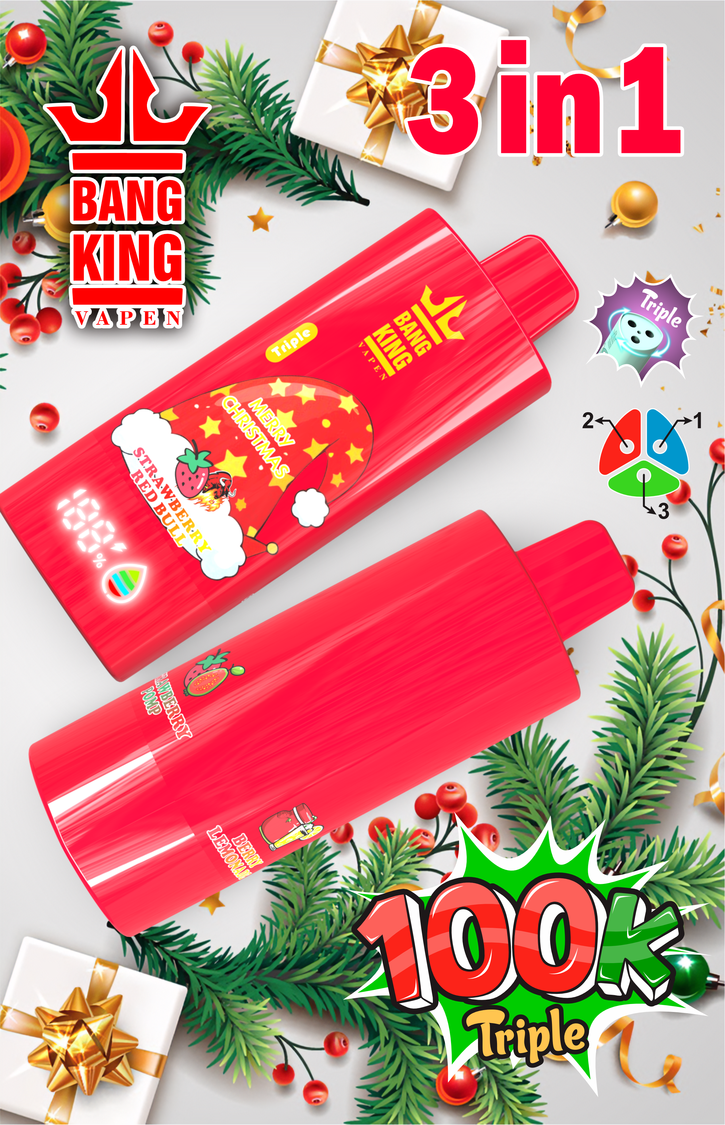 Bang King Triple 100K Christmas Special – Limited Holiday Gift Box (12PCS Full Set)  Mixed Flavors