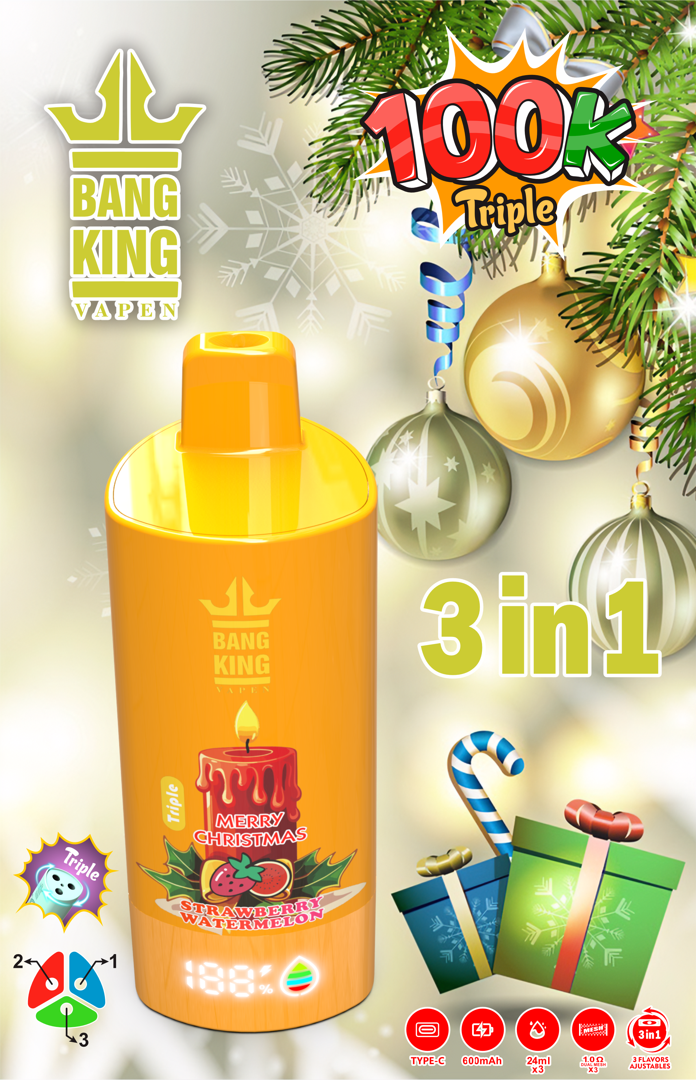 Bang King Triple 100K Christmas Special – Limited Holiday Gift Box (12PCS Full Set)  Mixed Flavors