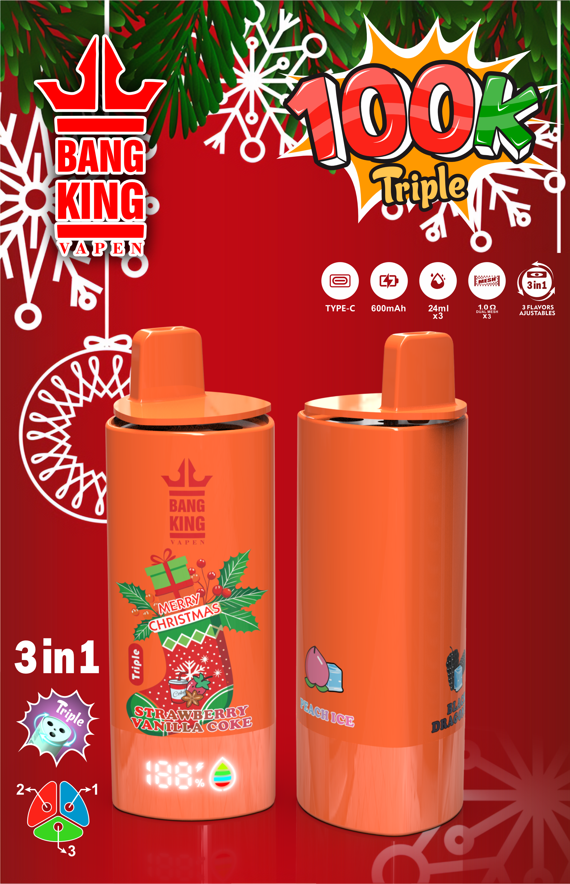 Bang King Triple 100K Christmas Special – Limited Holiday Gift Box (12PCS Full Set)  Mixed Flavors