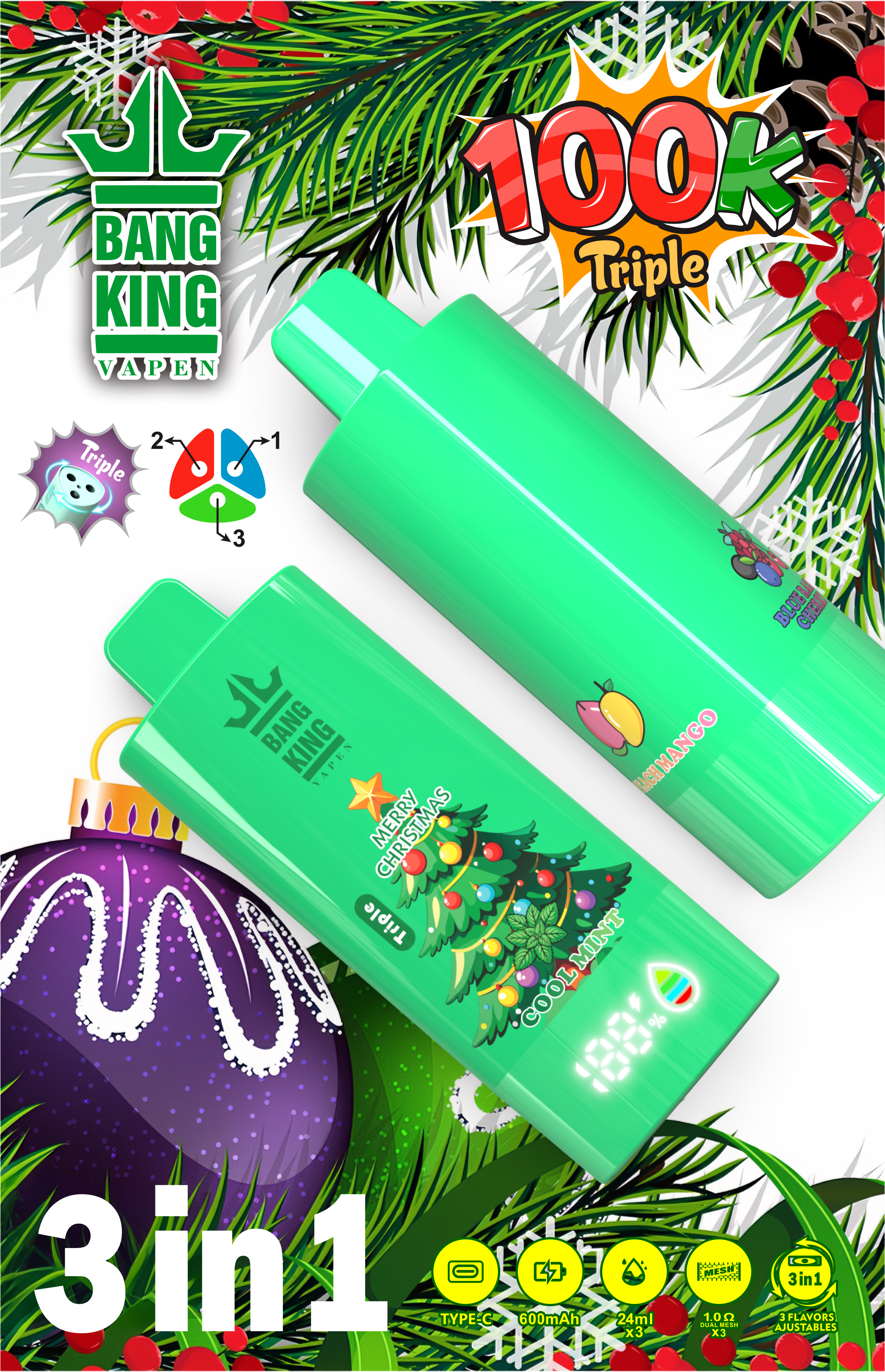 Bang King Triple 100K Christmas Special – Limited Holiday Gift Box (12PCS Full Set)  Mixed Flavors
