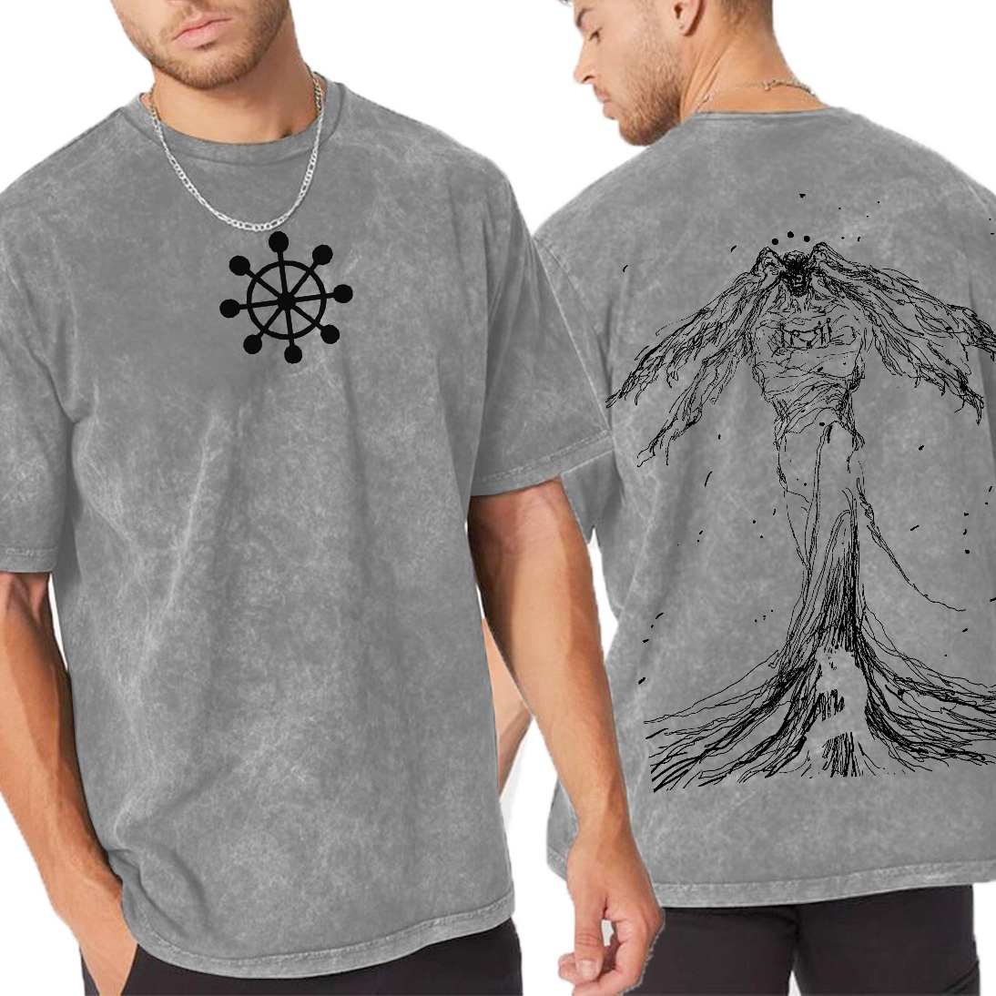 Shinigami x Mahoraga 90s Retro JJK Unisex  Washed T-Shirt