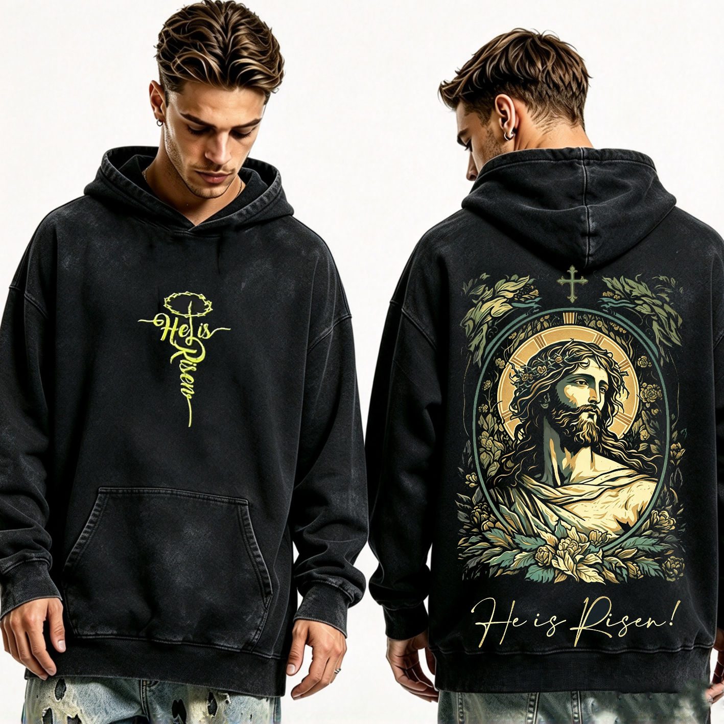 Happy Easter Hi is Risen Vintage Oversized T-shirt/Crewneck/Hoodie
