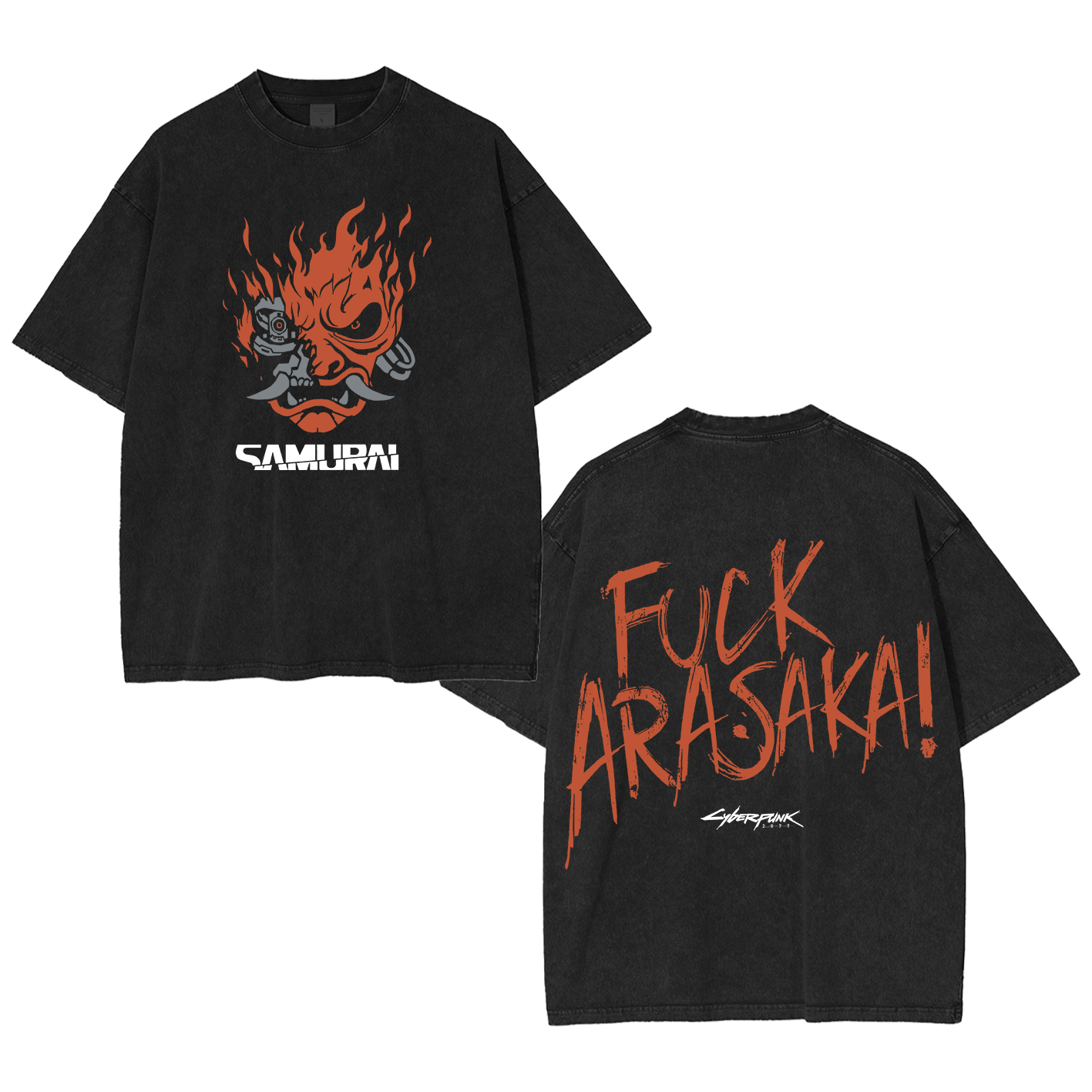 Samurai Cyberpunk 2077 Unisex Washed T-Shirt-Back
