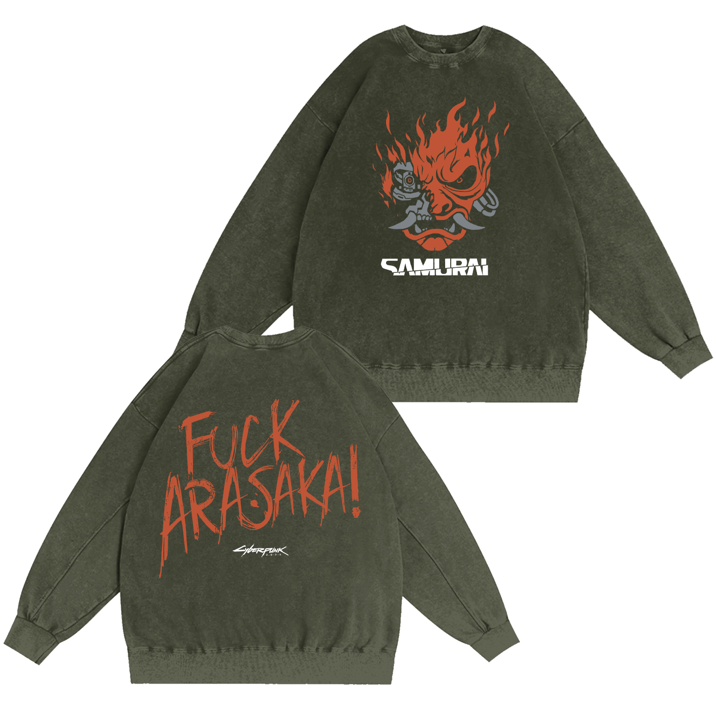 Samurai Cyberpunk 2077 Unisex Washed T-Shirt-Back