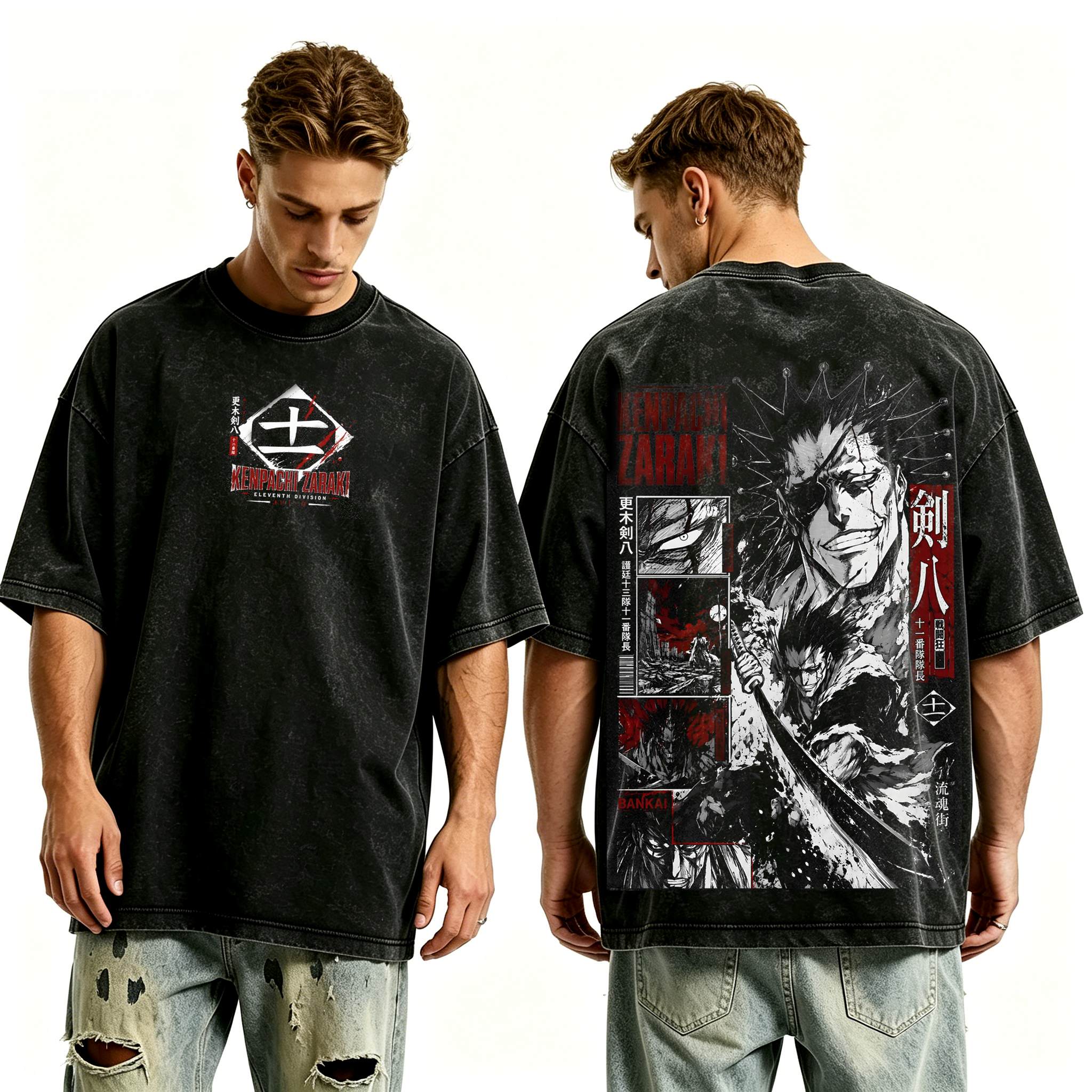 Zaraki Kenpachi Bleach  Anime Unisex Washed T-Shirt