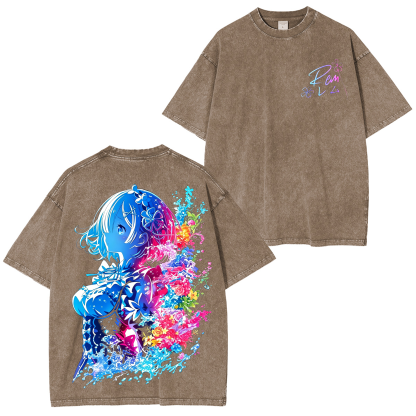 Rem Rezero Anime Unisex Washed T-Shirt