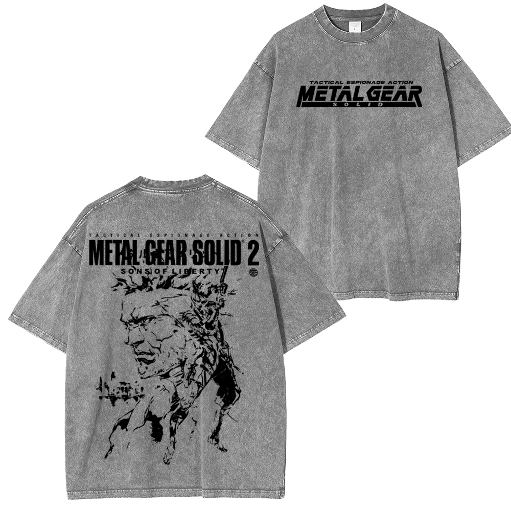 GS2 Snake And Raiden Cover Game Metal Gear Solid Graphic  Unisex Washed T-Shirt