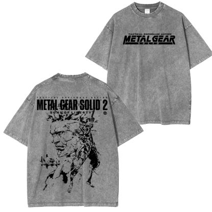 GS2 Snake And Raiden Cover Game Metal Gear Solid Graphic  Unisex Washed T-Shirt