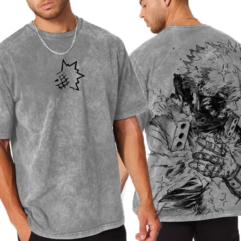 Katsuki Bakugo My Hero Academia Anime Double Retro Washed T-Shirt
