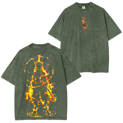Rengoku Kyojuro Demon Slayer Washed Unisex T-Shirt
