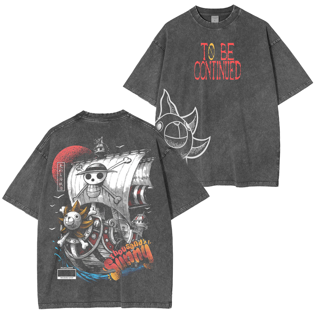 Sail into style with the Sunny Pirate Ship One Piece Unisex Anime-Inspired Retro T-Shirt