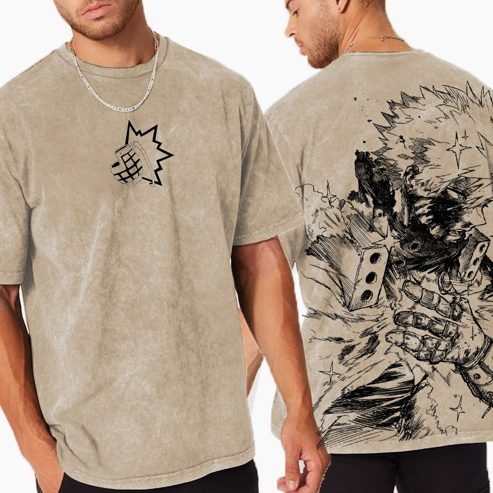 Katsuki Bakugo My Hero Academia Anime Double Retro Washed T-Shirt