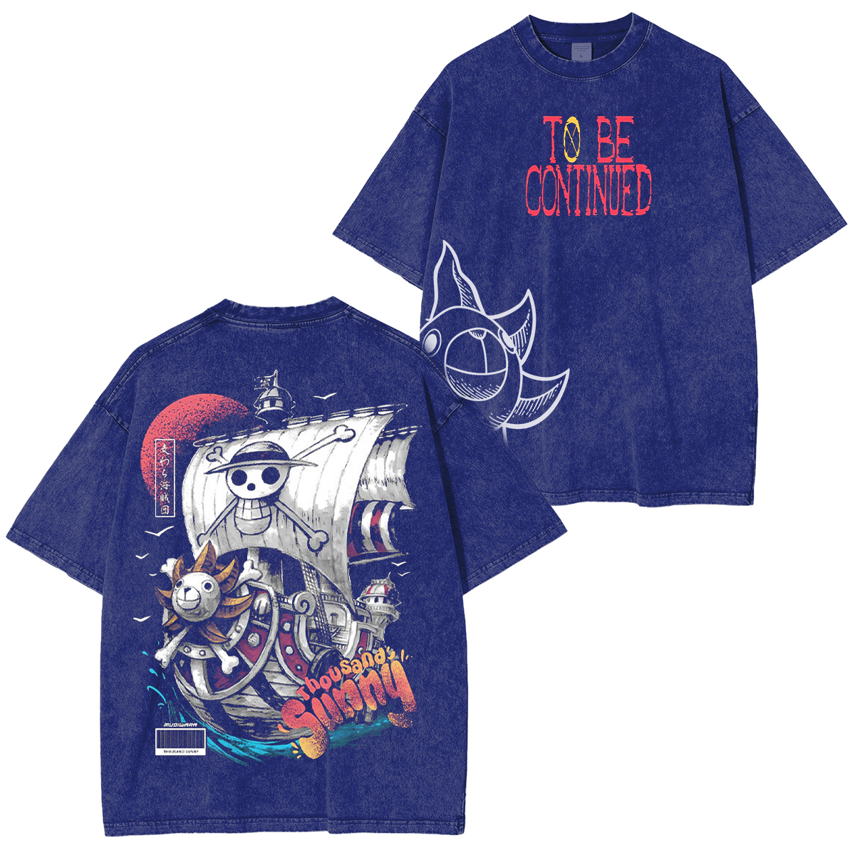 Sail into style with the Sunny Pirate Ship One Piece Unisex Anime-Inspired Retro T-Shirt