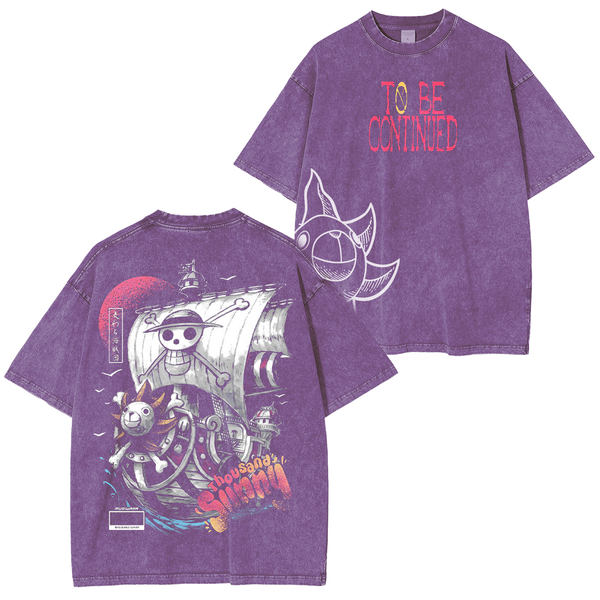 Sail into style with the Sunny Pirate Ship One Piece Unisex Anime-Inspired Retro T-Shirt