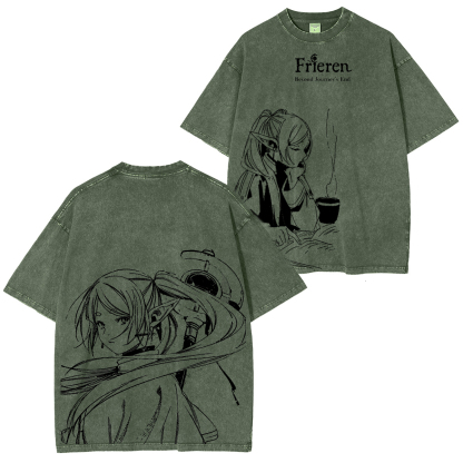 Frieren Anime Double Retro Washed T-Shirt