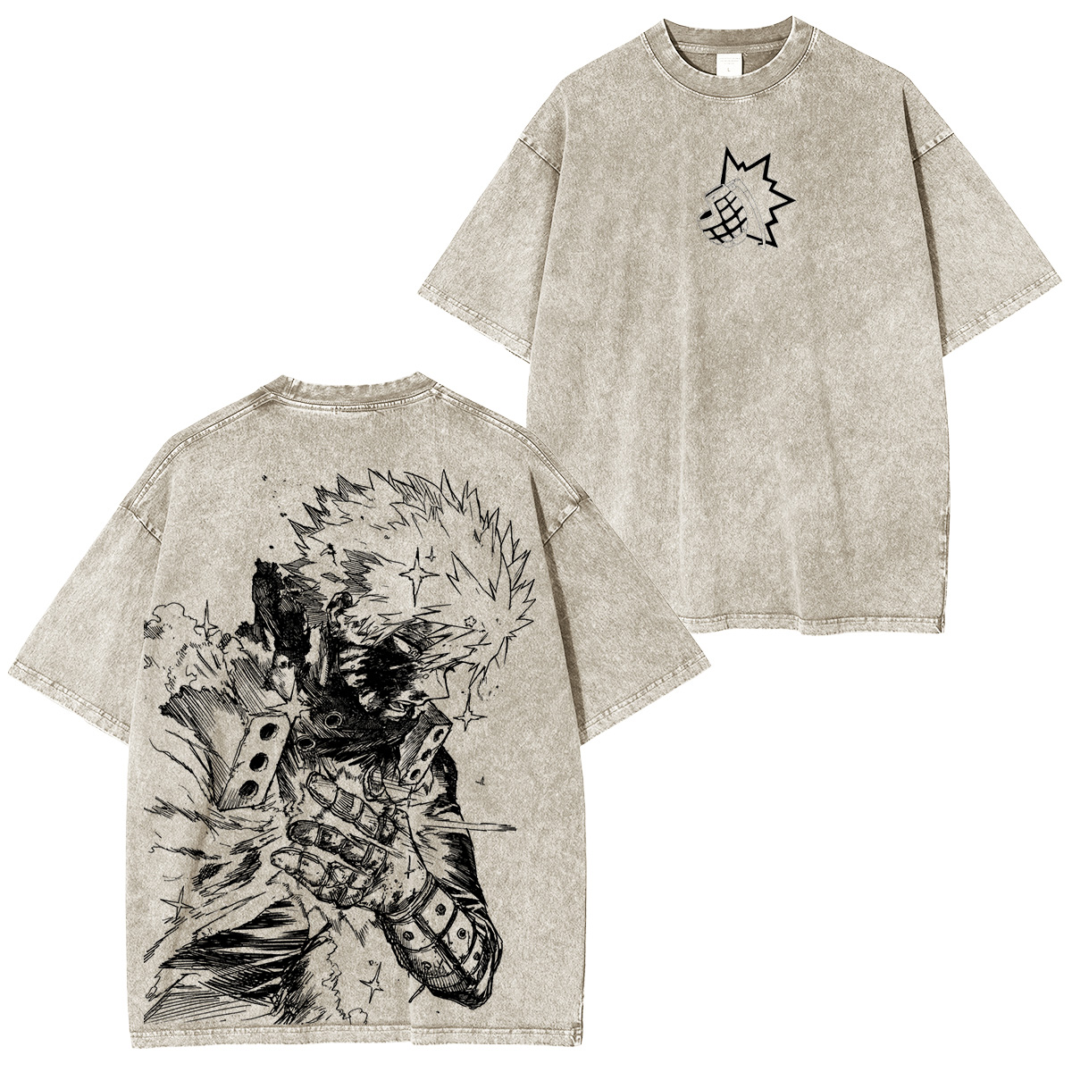 Katsuki Bakugo My Hero Academia Anime Double Retro Washed T-Shirt
