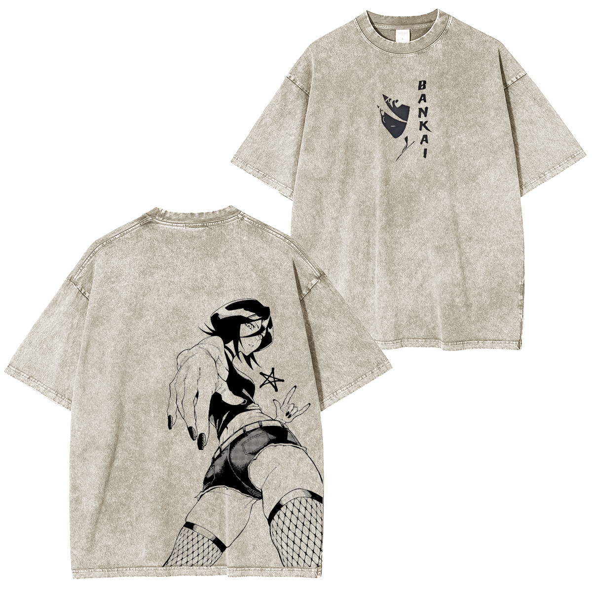 Bleach Anime Double Printed Vintage Washed Tee