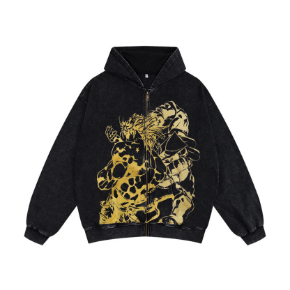 JoJos Bizarre Adventure Unisex Washed Zip Up Hoodie