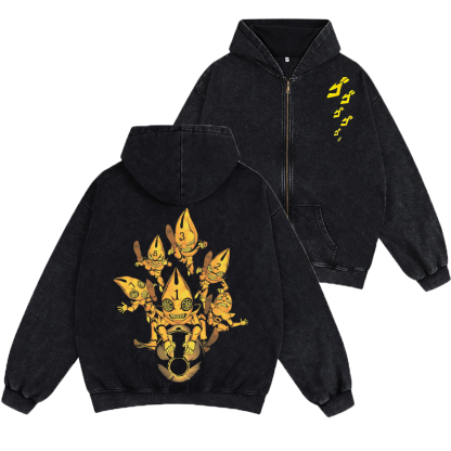 JoJos Bizarre Adventure Unisex Washed Zip Up Hoodie