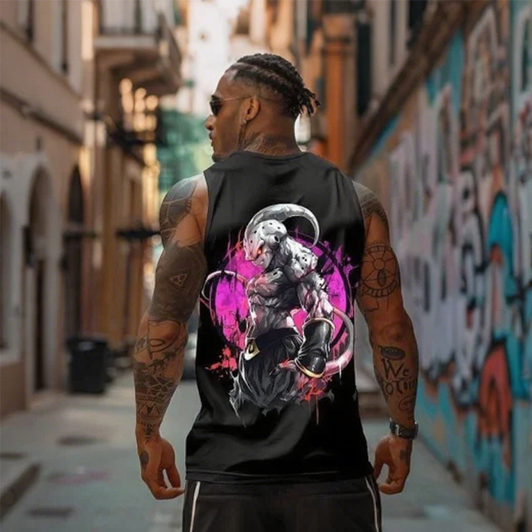 Casual Anime Print Gym Tank Top