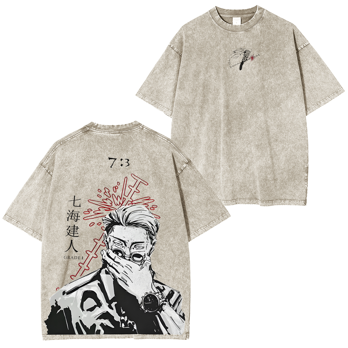 Nanami Jujutsu Kaisen Oversized Vintage Washed T-Shirts